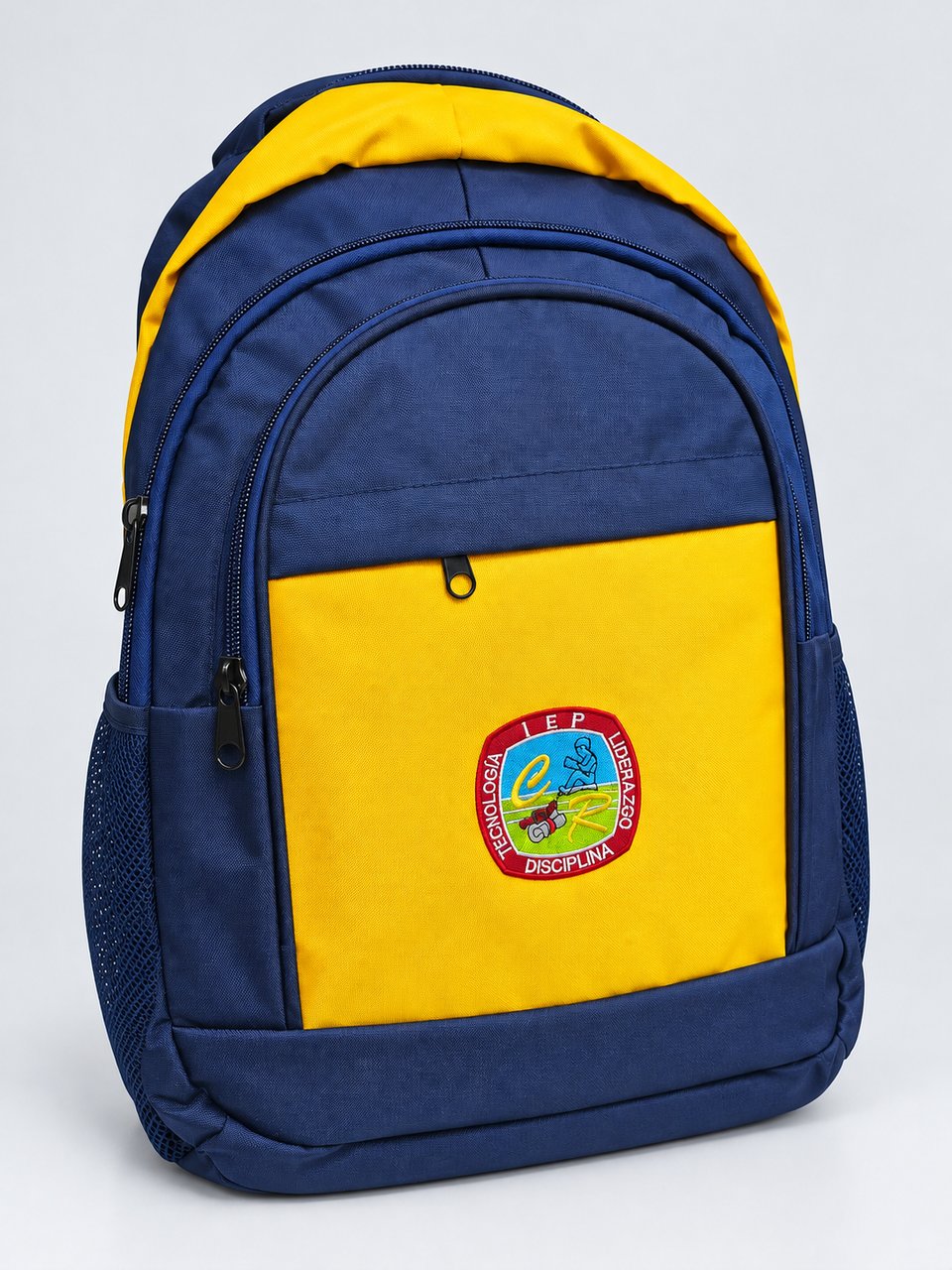 Mochila escolar de dos colores — vista lateral