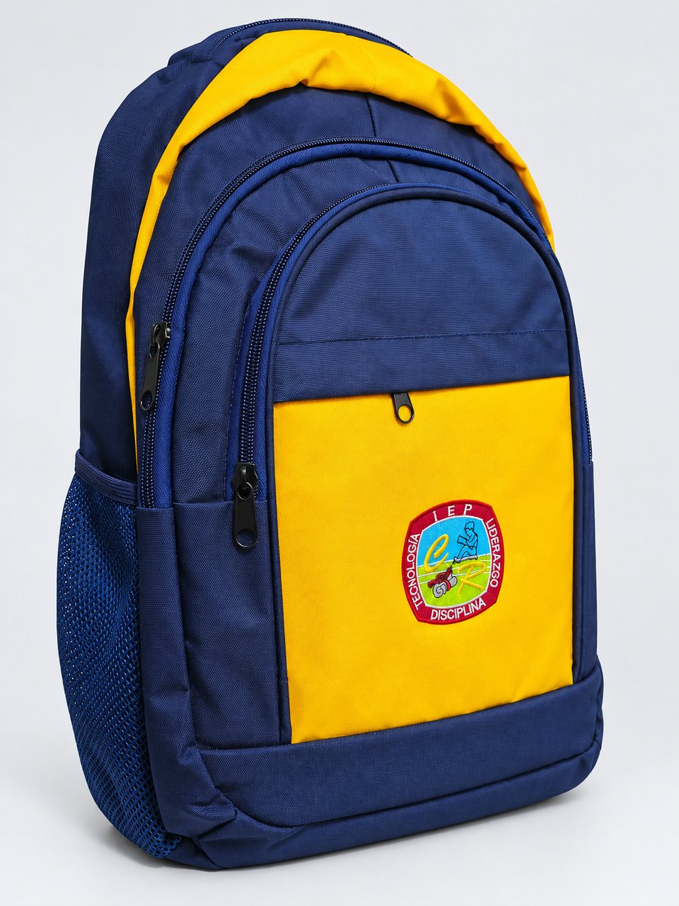 Mochila escolar de dos colores — vista frontal