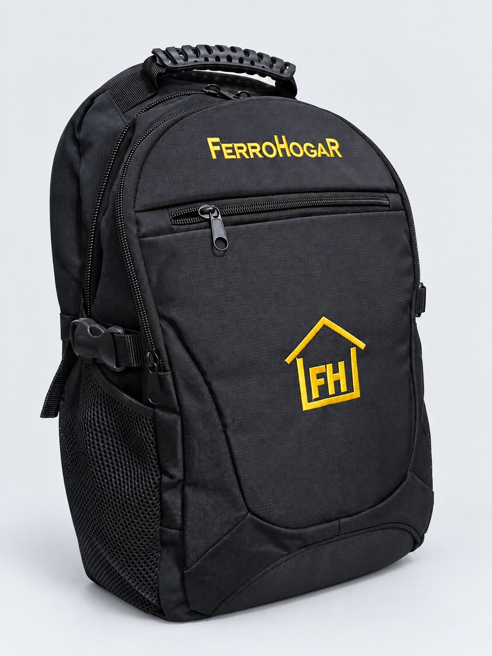 Mochila corporativa con ajustes laterales — vista lateral